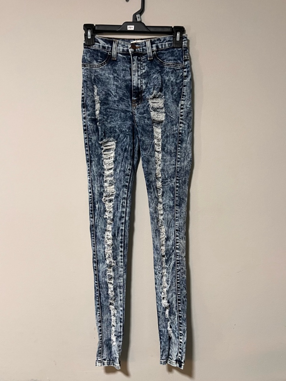 Vibrant Juniors Size 3 Distressed Acid Wash Skinny Jeans Blue Faux Side Pockets